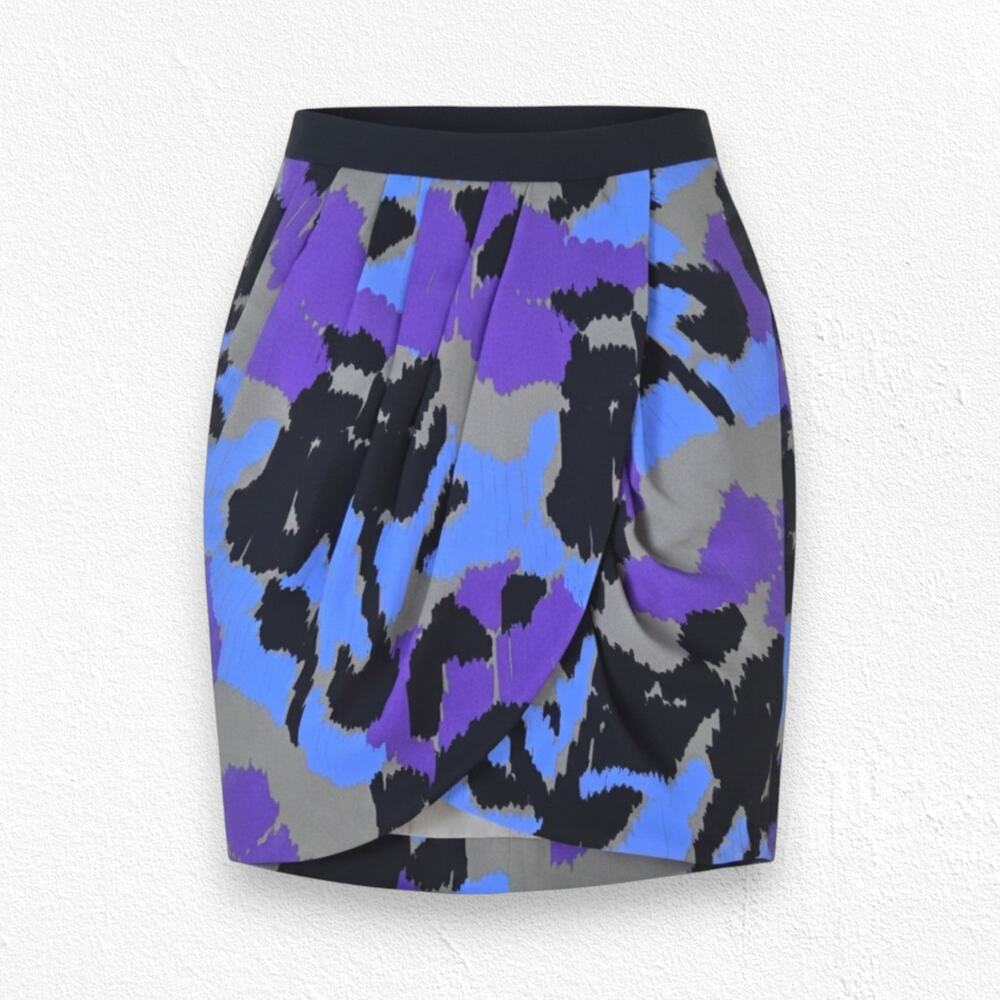 Banana Republic Black Purple Watercolor Faux Wrap Mid Rise Pleated Skirt Size 4